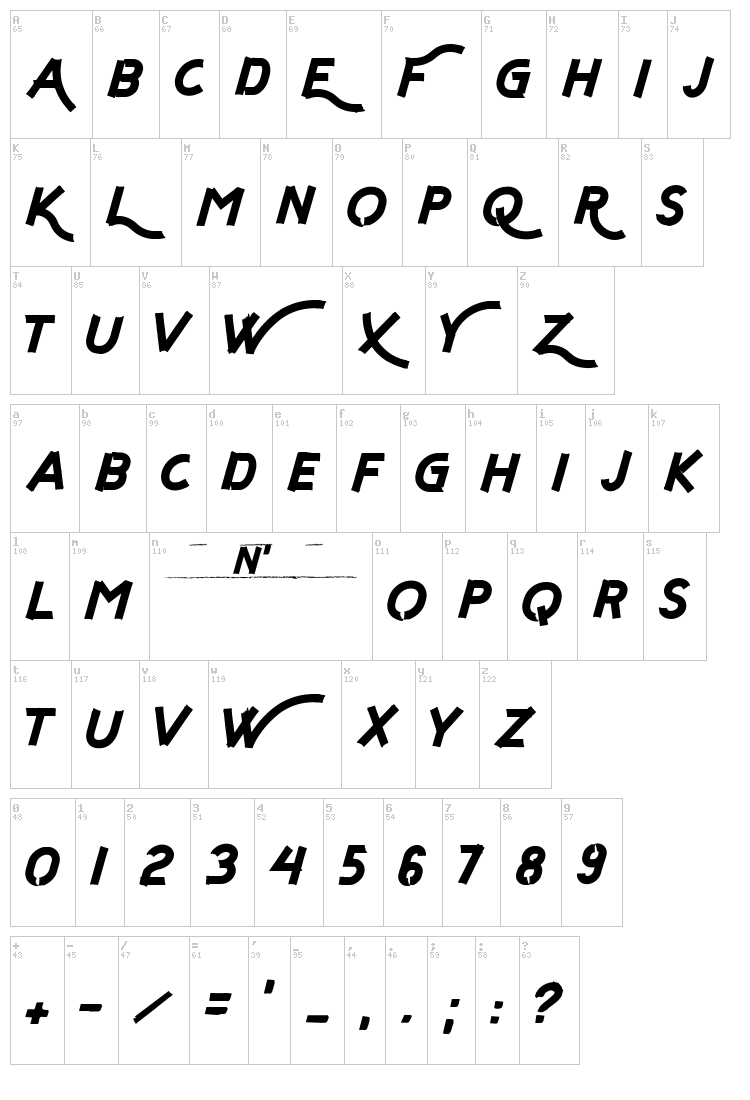 Fly n Walk font map